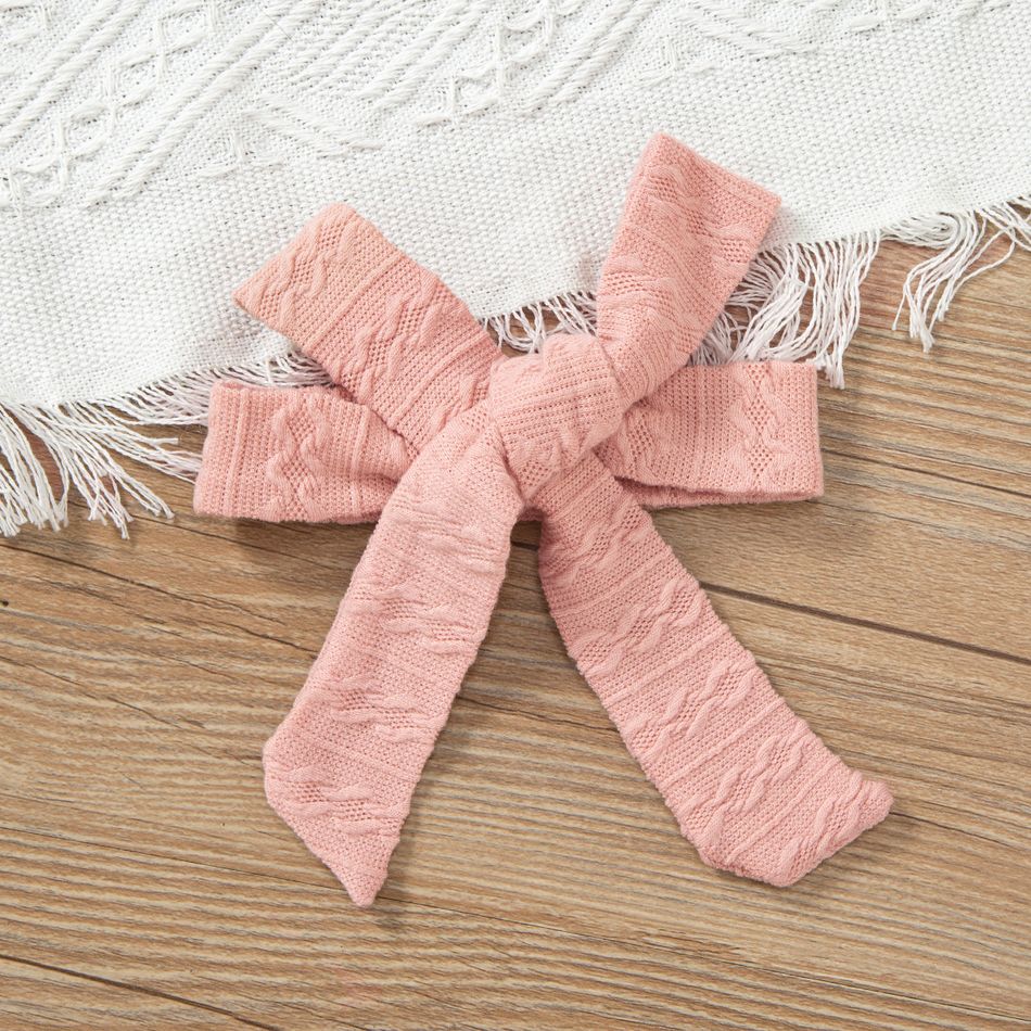 2pcs Baby Girl Applique Decor Pink Textured Ruffle Trim Bell-sleeve Jumpsuit with Headband Set Pink big image 8