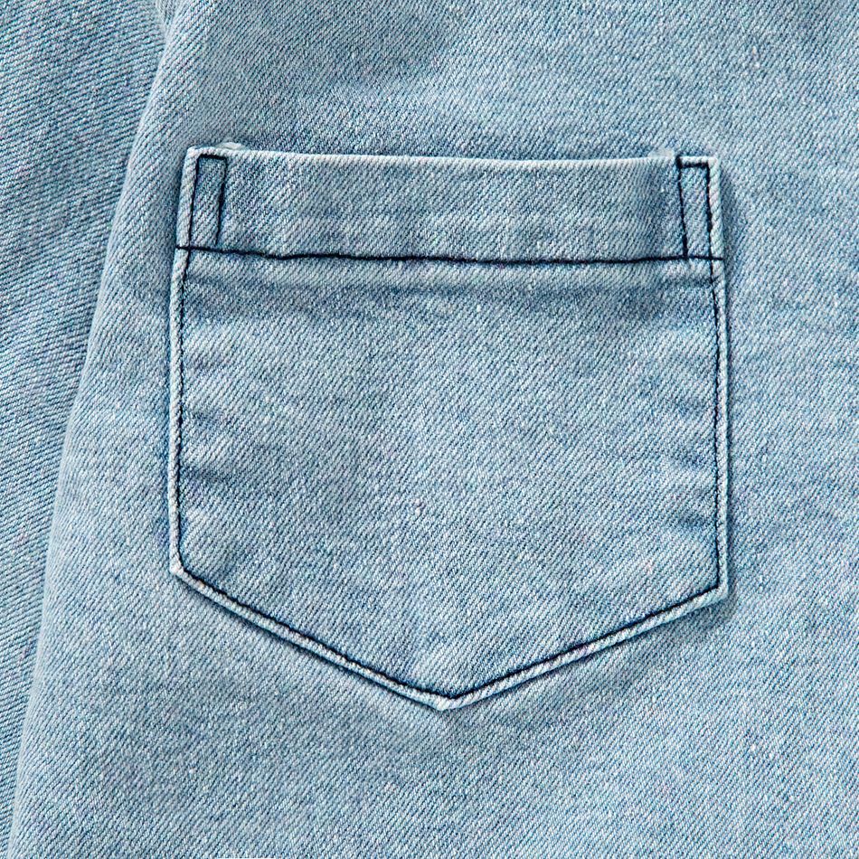 Toddler Girl Mesh Splice Lapel Collar Denim Jacket Blue big image 4