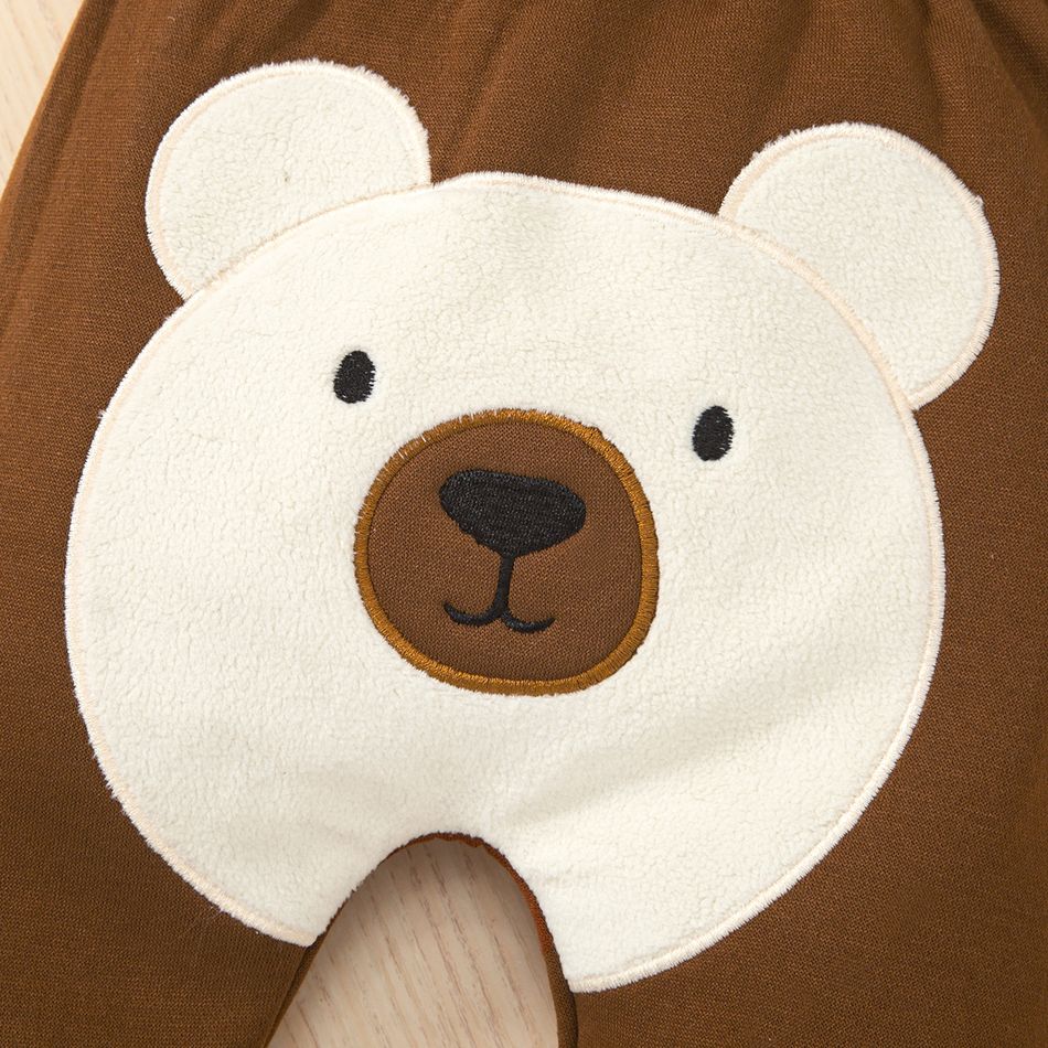 2pcs Baby Girl Bear Ears Decor Raglan-sleeve Embroidered Fleece Sweatshirt and Sweatpants Set Brown big image 5