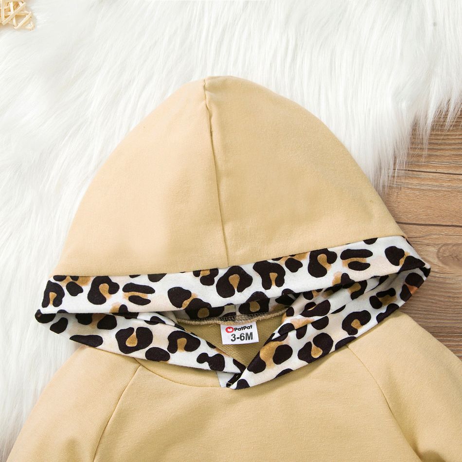 3pcs Baby Girl 95% Cotton Long-sleeve Hoodie and Leopard Print Leggings with Headband Set Apricot big image 3
