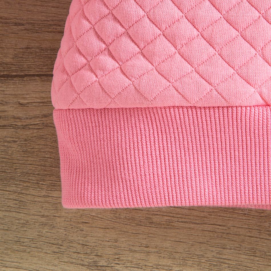 3pcs Baby Girl Rainbow Embroidered Long-sleeve Textured Sweatshirt and Allover Print Pants with Headband Set Pink big image 5
