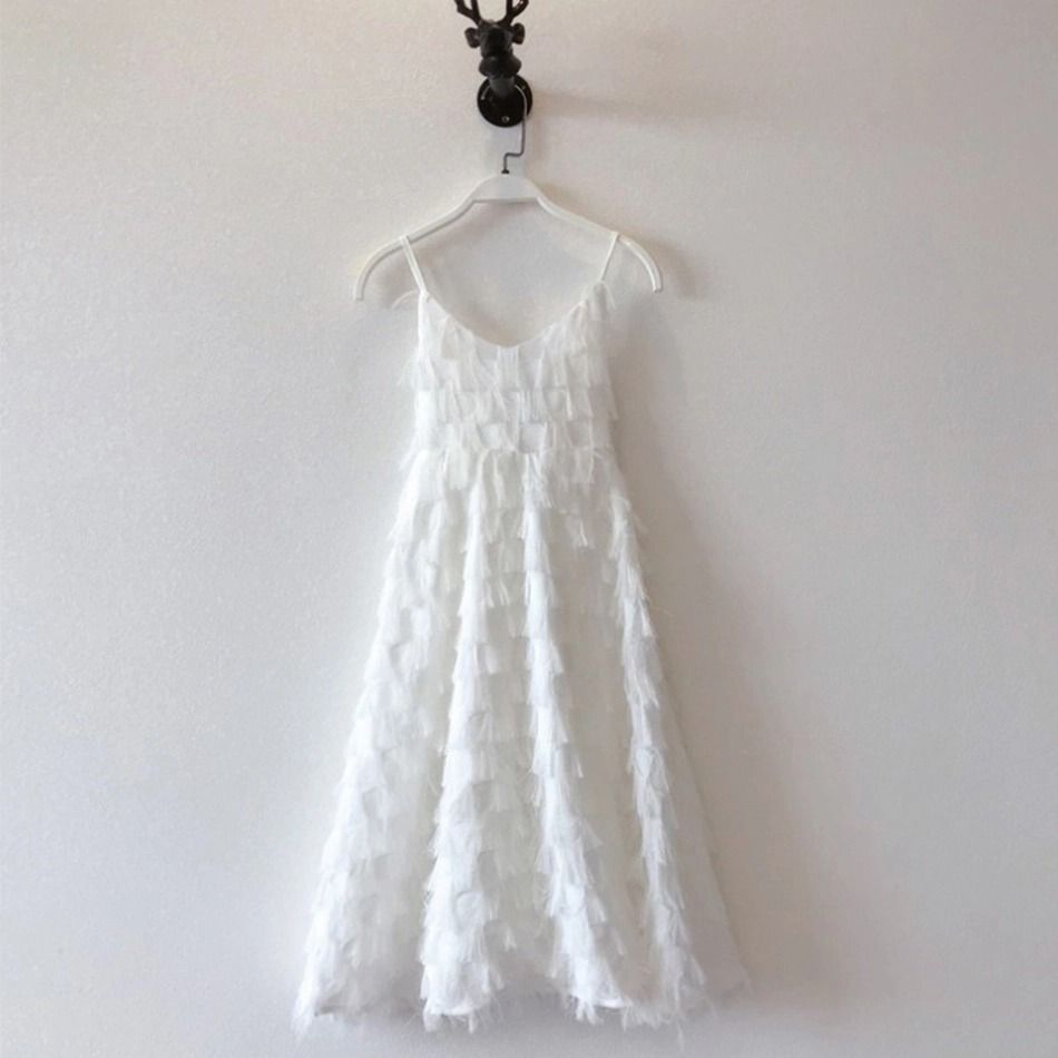 Fluffy Women White Dresses White(Long Sling Dresses) big image 3