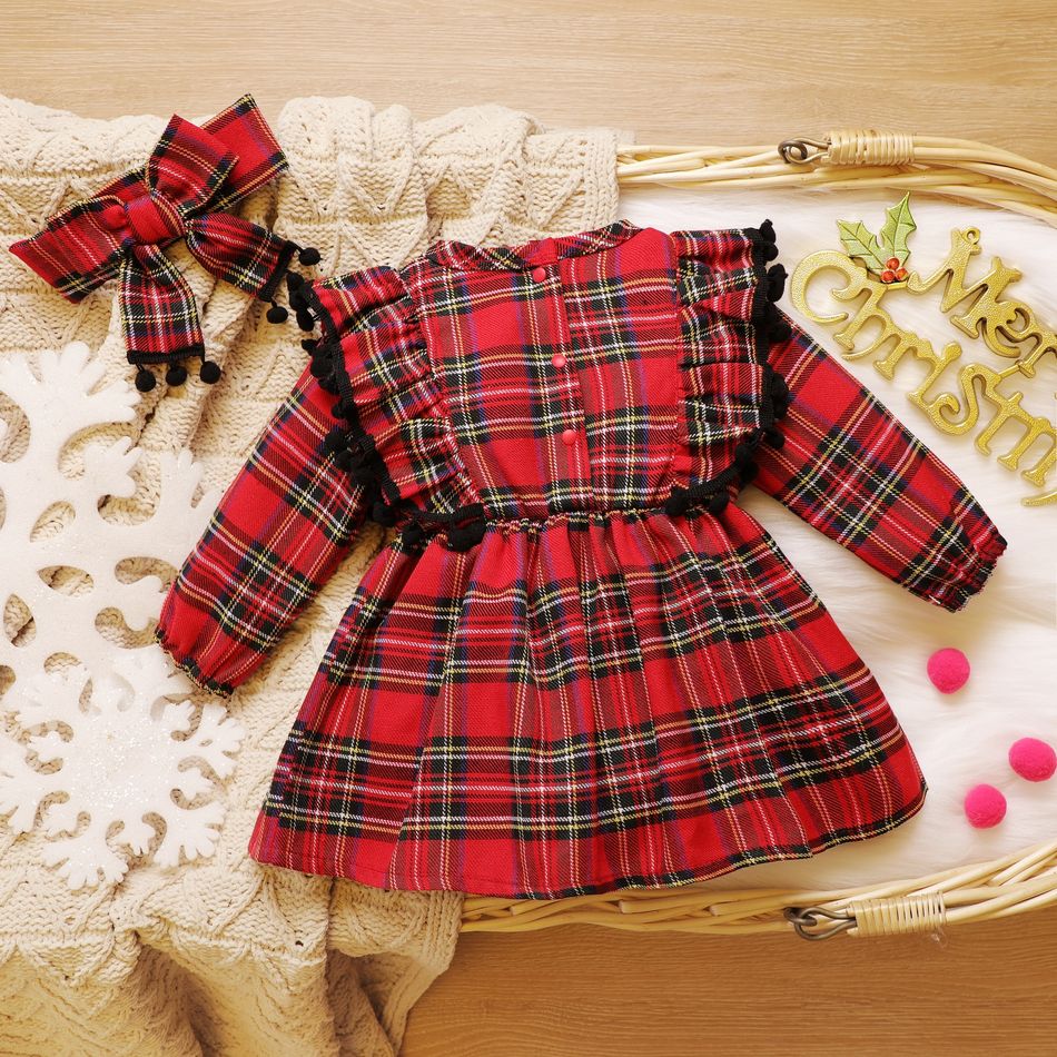 طقم فستان بأكمام طويلة من قطعتين للأطفال أسود / أبيض / أحمر big image 2