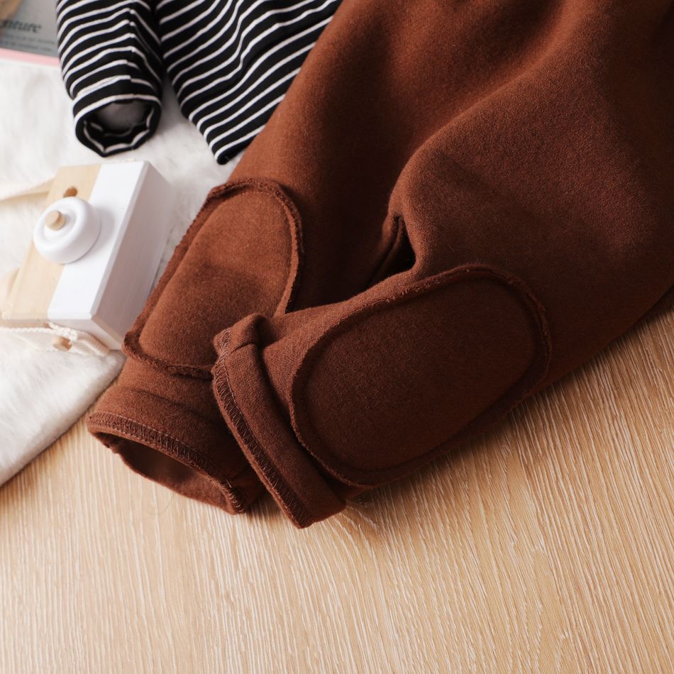 100% Cotton 2pcs Baby 3D Ears Long-sleeve Fleece Hoodie and Trousers Set Coffee big image 4
