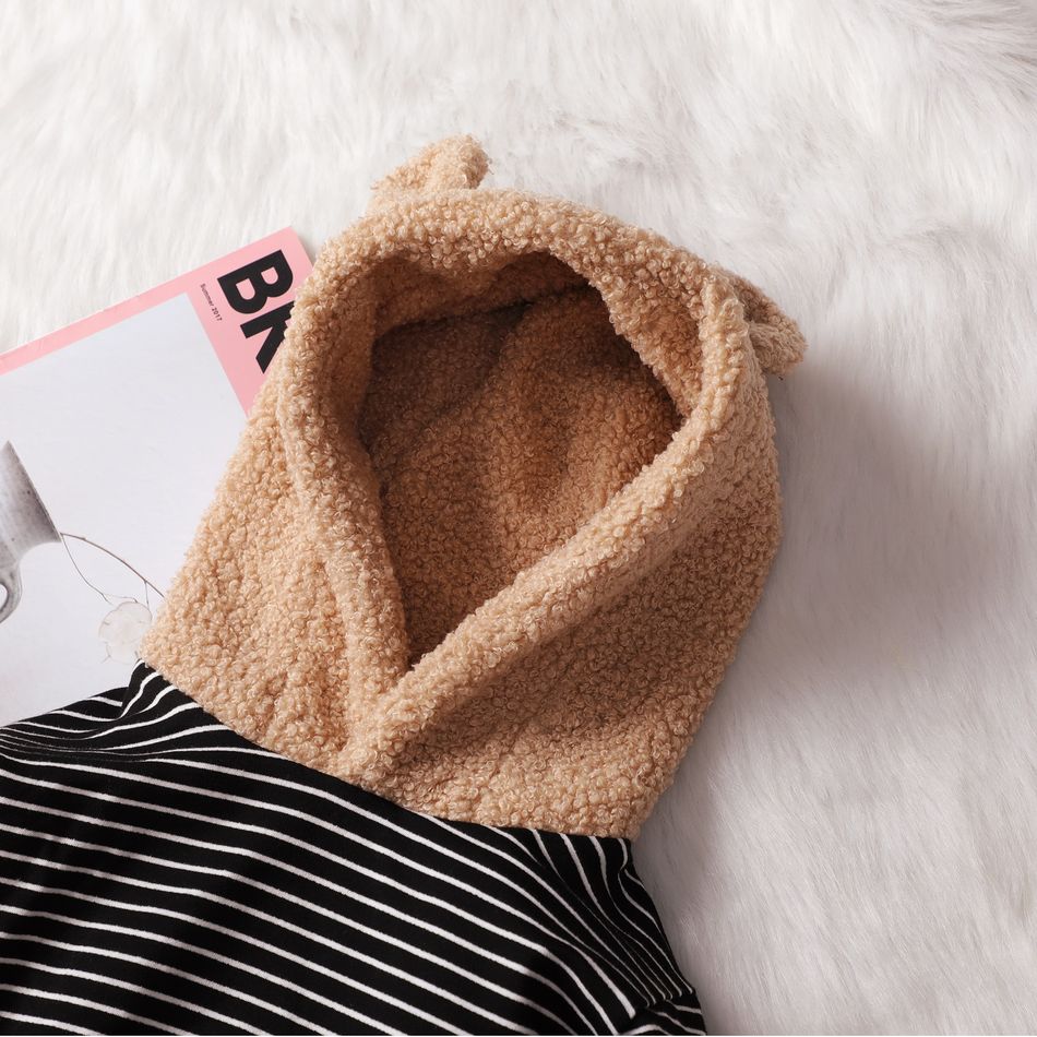 100% Cotton 2pcs Baby 3D Ears Long-sleeve Fleece Hoodie and Trousers Set Coffee