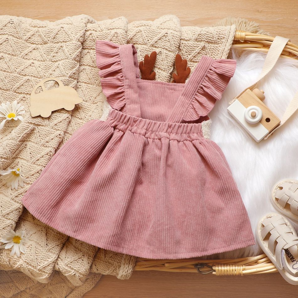 Baby Girl 3D Antlers Pink Ruffle Sleeveless Corduroy Overall Dress Pink big image 2