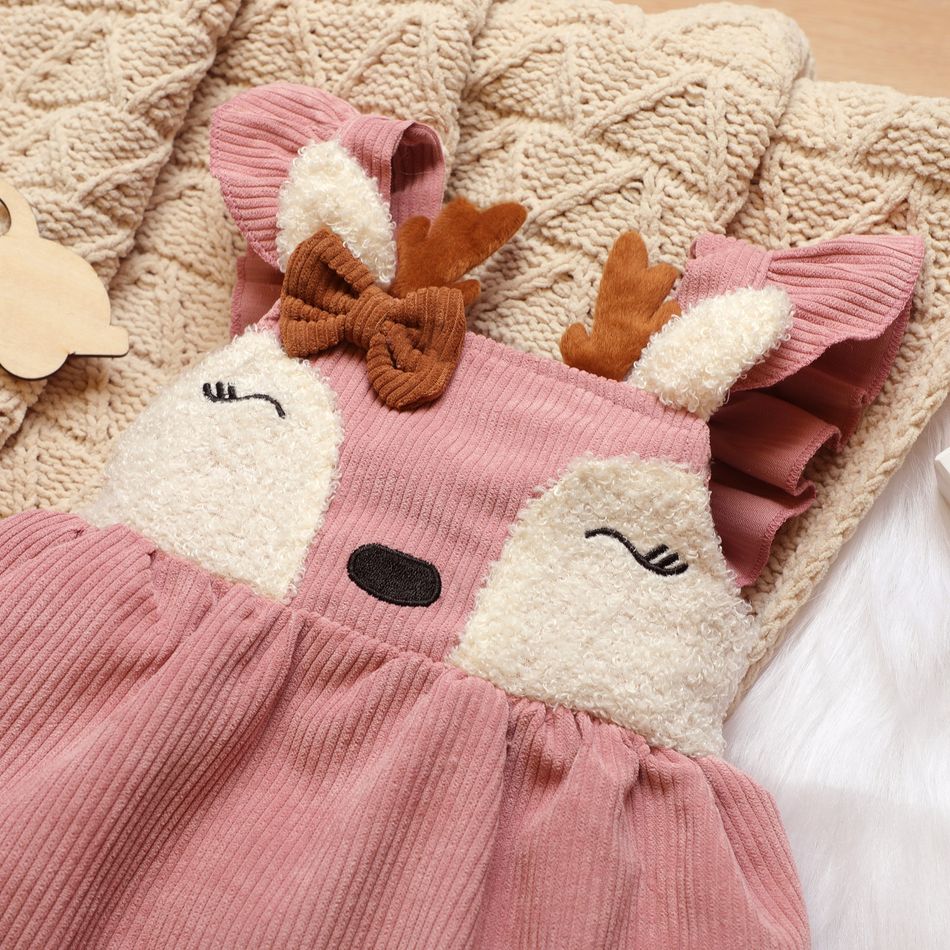 Baby Girl 3D Antlers Pink Ruffle Sleeveless Corduroy Overall Dress Pink big image 3