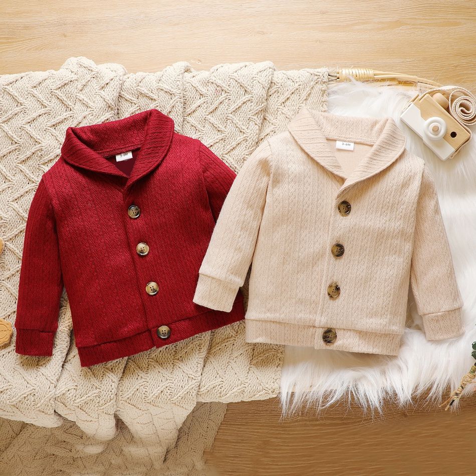 Baby Solid Lapel Button Down Long-sleeve Outwear Beige big image 5