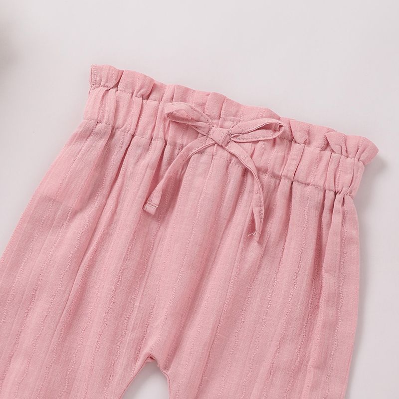 100% Cotton Solid Bow and Ruffle Decor Casual Pants Harem Pants Pink big image 2