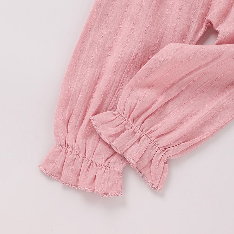 100% Cotton Solid Bow and Ruffle Decor Casual Pants Harem Pants Pink big image 3