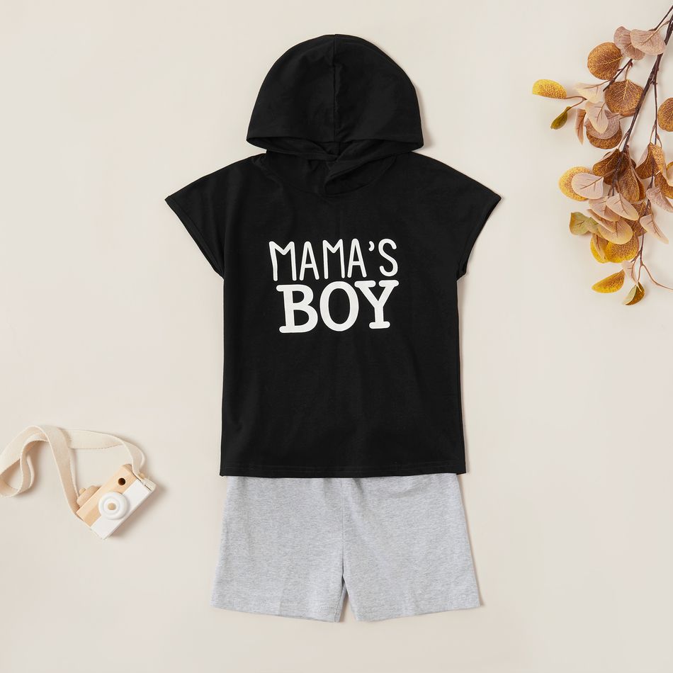 Kids Boy Letter Print Hooded Tee and Shorts Set Black