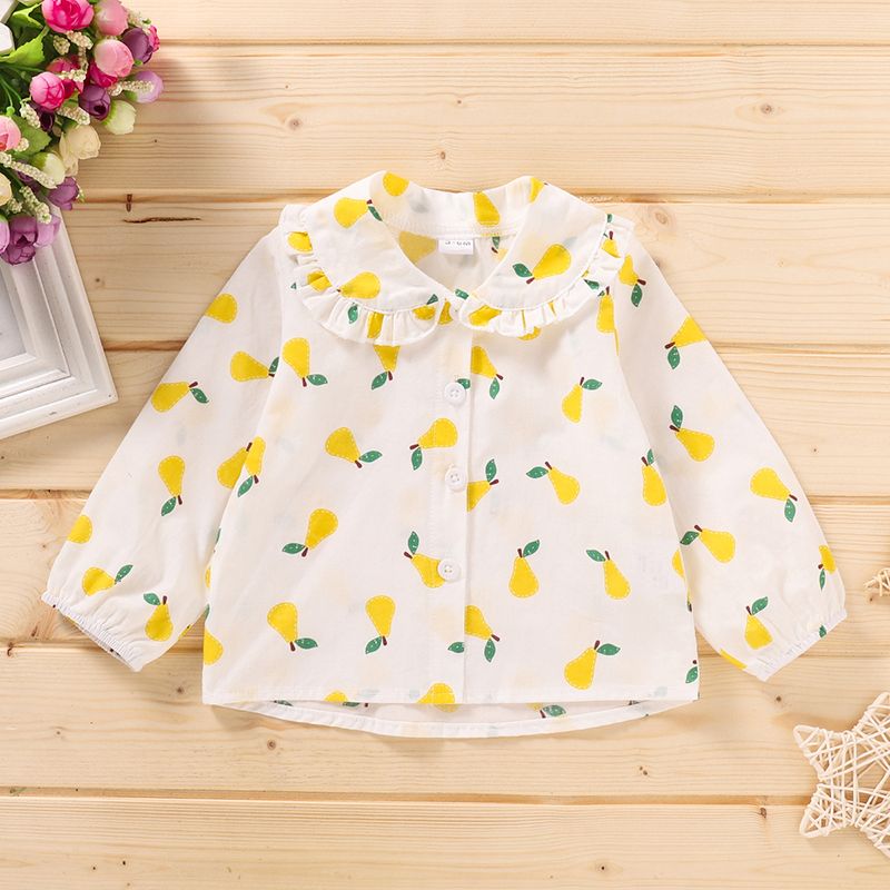 1pc Baby Girl Long-sleeve Cotton casual Fruit Shirt & Smock Yellow