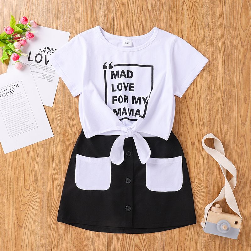 2-piece Baby / Toddler Girl Letter Short-sleeve And Pocket Skirt White
