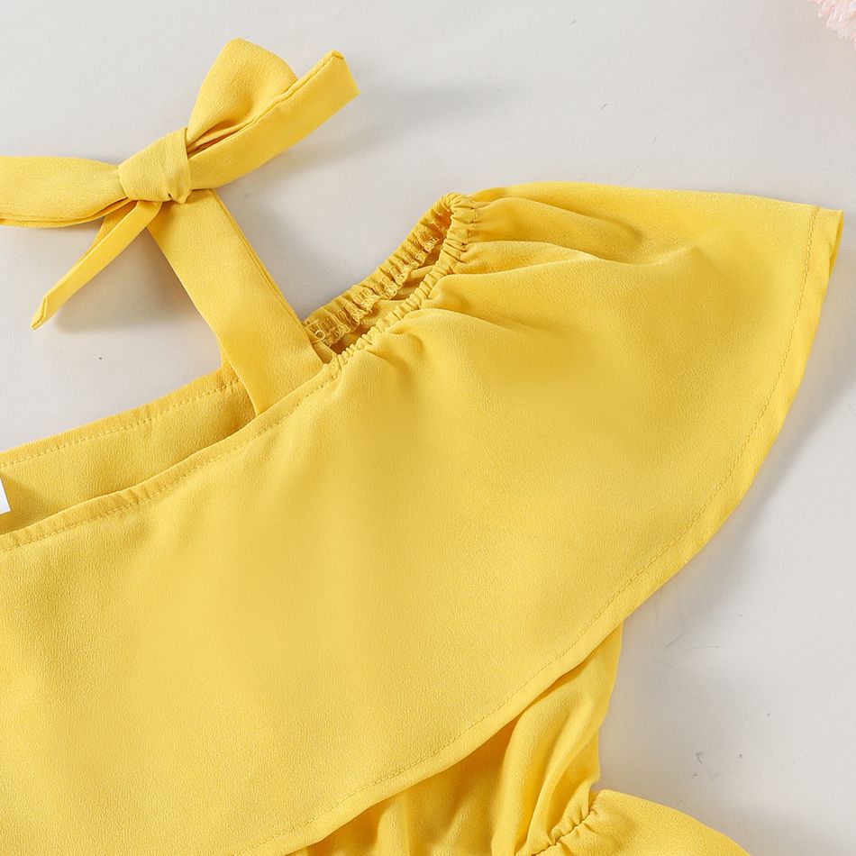 Beautiful Kid Girl Daisy Print Lace Bowknot Decor Slip Dress Yellow big image 3