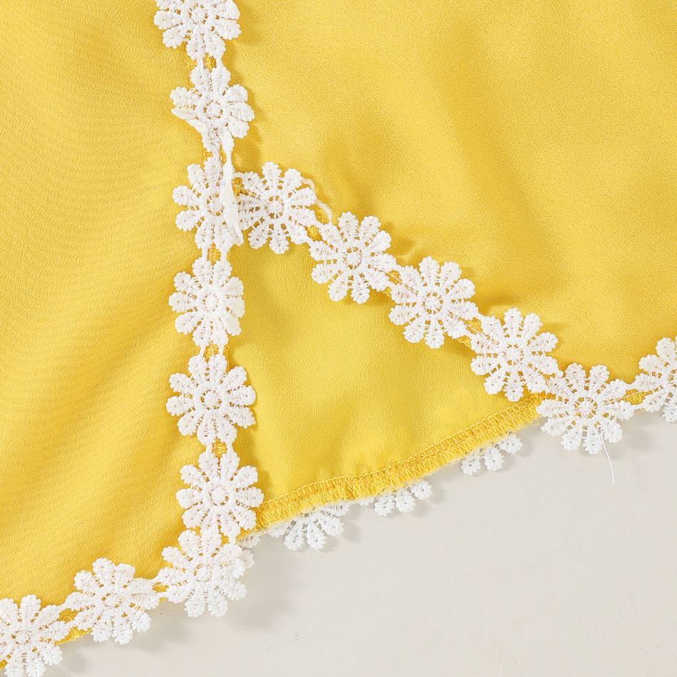 Beautiful Kid Girl Daisy Print Lace Bowknot Decor Slip Dress Yellow big image 4