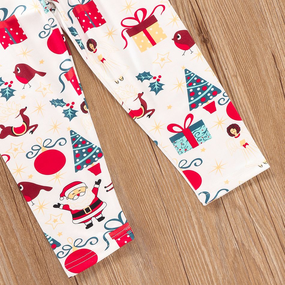 3-piece Toddler Girl Ruffle Hem Long Bell sleeves Red Top, Santa Christmas Tree Print Pants and Scarf Set Red big image 5