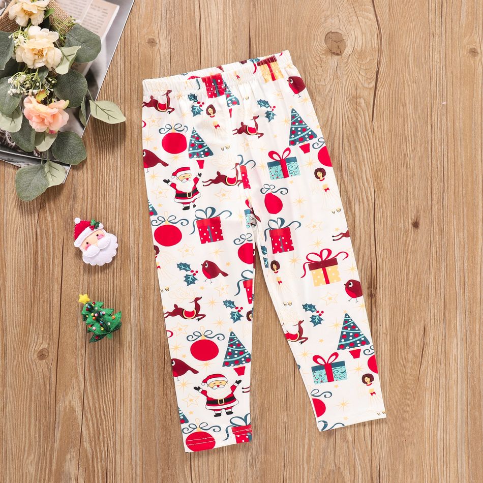 3-piece Toddler Girl Ruffle Hem Long Bell sleeves Red Top, Santa Christmas Tree Print Pants and Scarf Set Red big image 4
