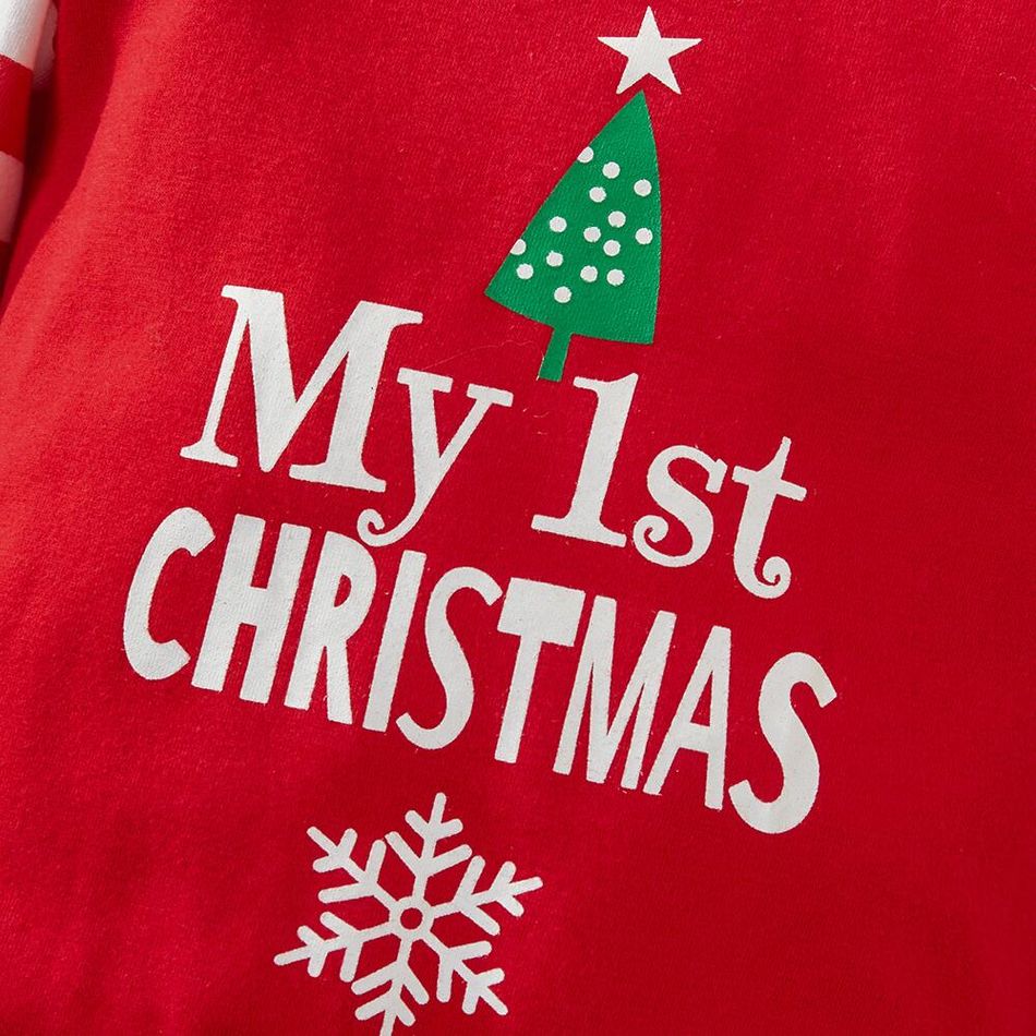 Baby 2pcs Christmas Letter Print and Striped Red Long-sleeve Jumpsuit Set Red big image 4