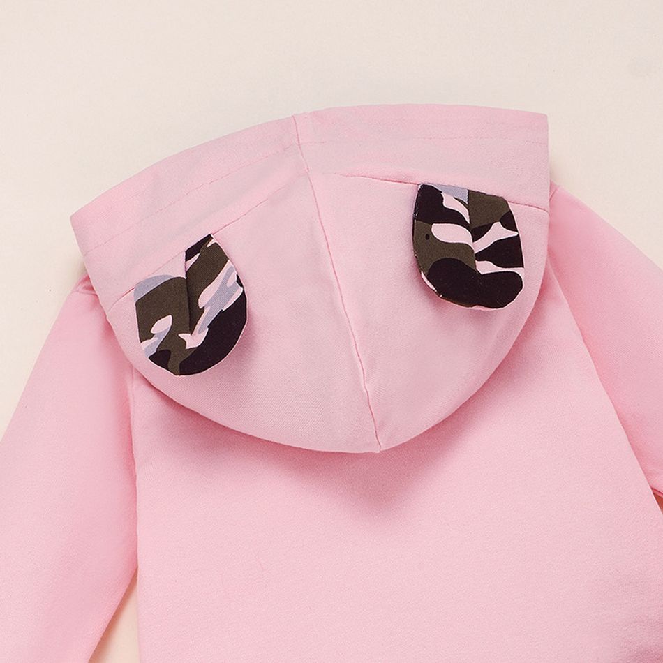 100% Cotton 2pcs Camouflage Print Hooded Long-sleeve Pink Baby Set Pink big image 4