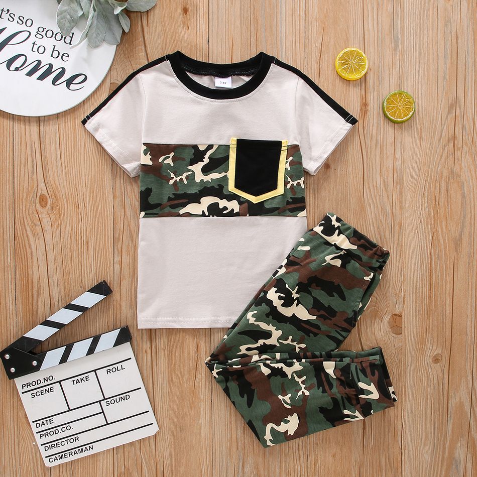 2-piece Toddler Boy Camouflage Splice Tee and Pants Set Grey