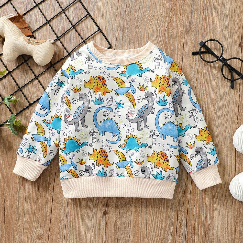 Toddler Boy Dinosaur Print Casual Pullover Sweatshirt Color block