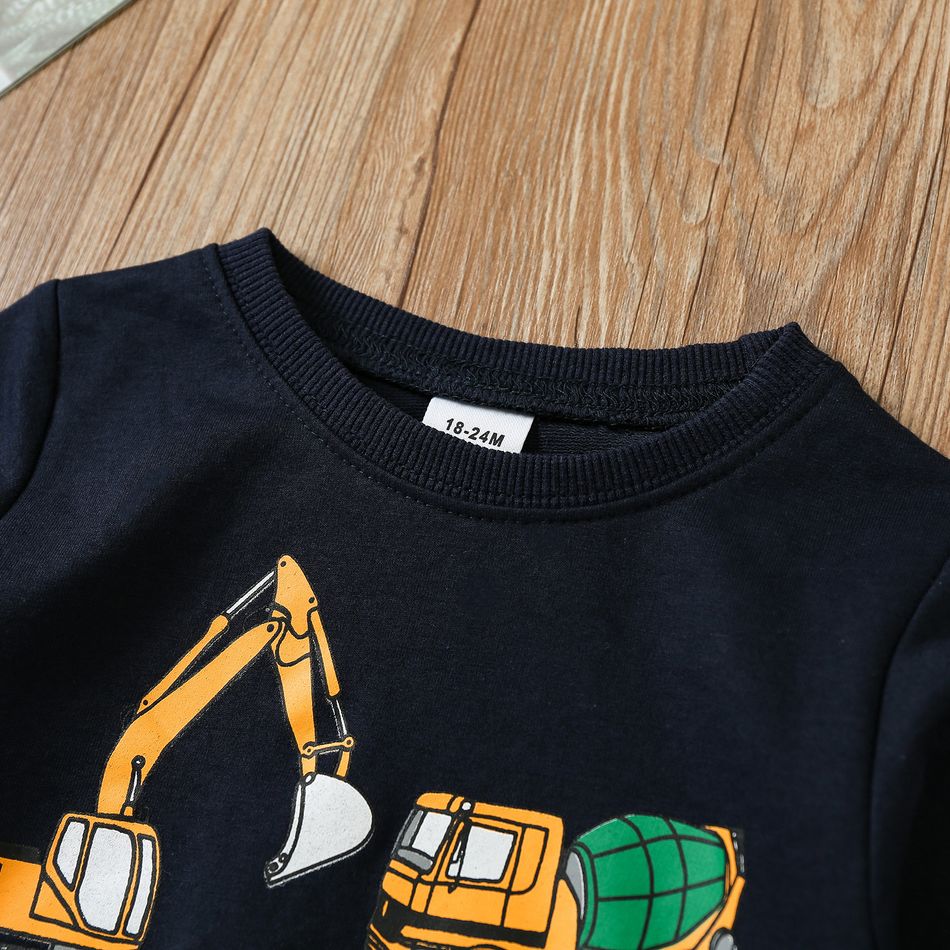 طفل صبي 100٪ حفارة سيارة القطن الطباعة عارضة السترة قميص من النوع الثقيل أزرق غامق big image 3