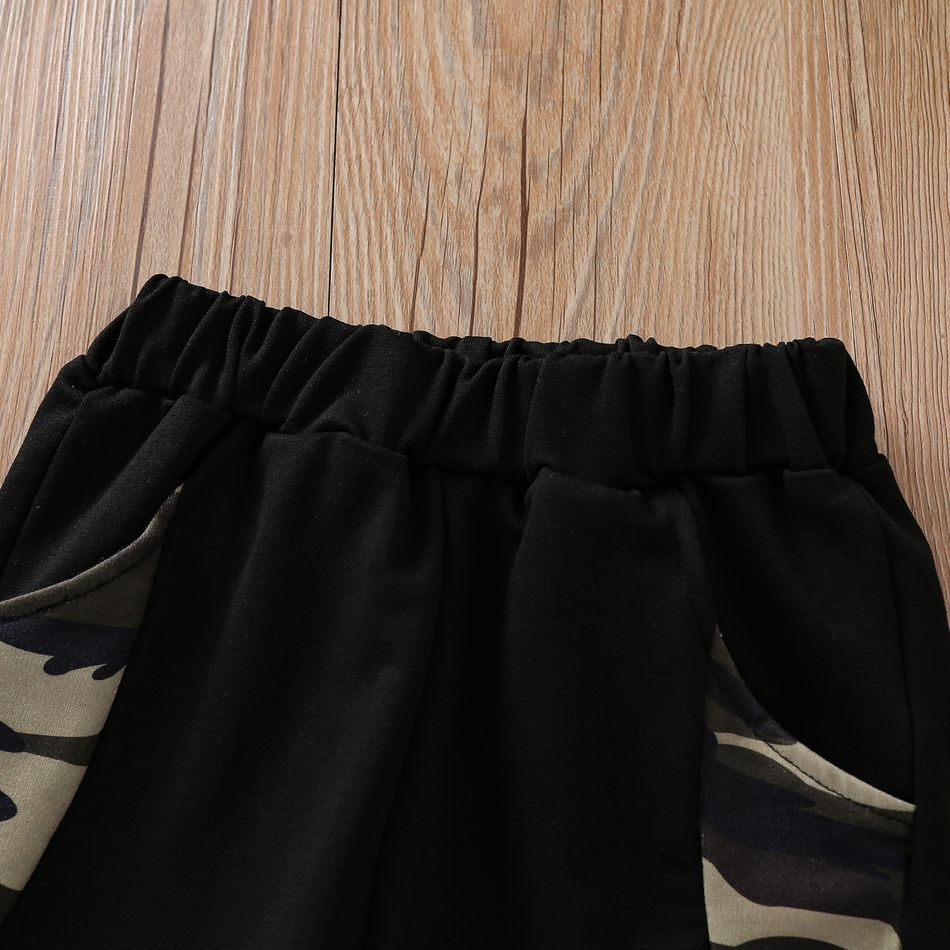 2-piece Toddler Boy 100% Cotton Star Camouflage Print Raglan Sleeve Pullover and Black Pants Set Color block big image 6