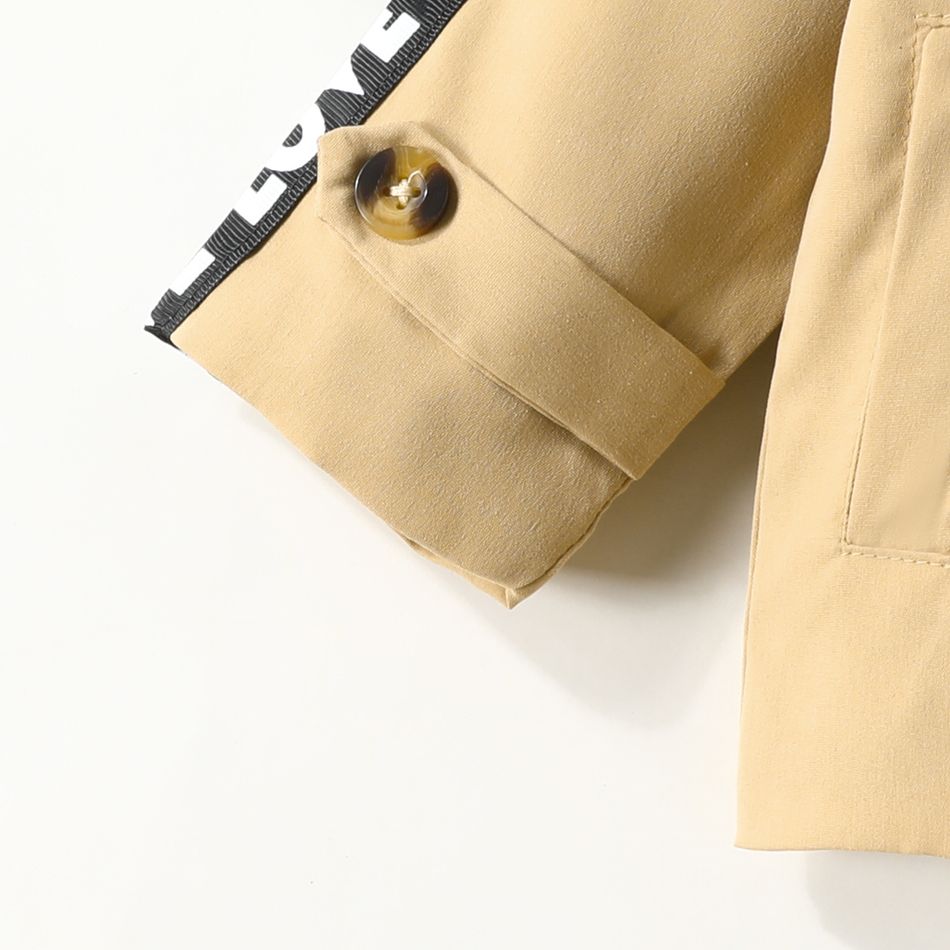 Baby Boy Letter Design Long-sleeve Single Breasted Coat Khaki big image 5