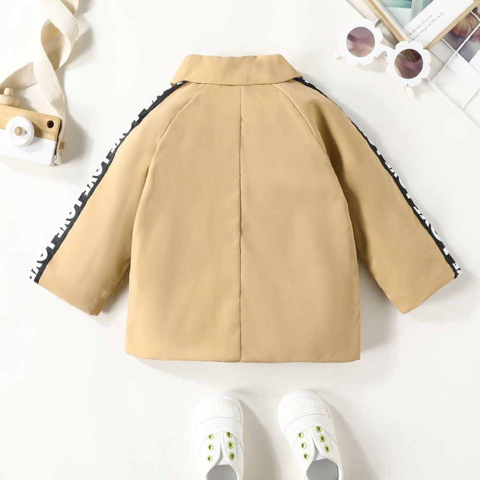Baby Boy Letter Design Long-sleeve Single Breasted Coat Khaki big image 2