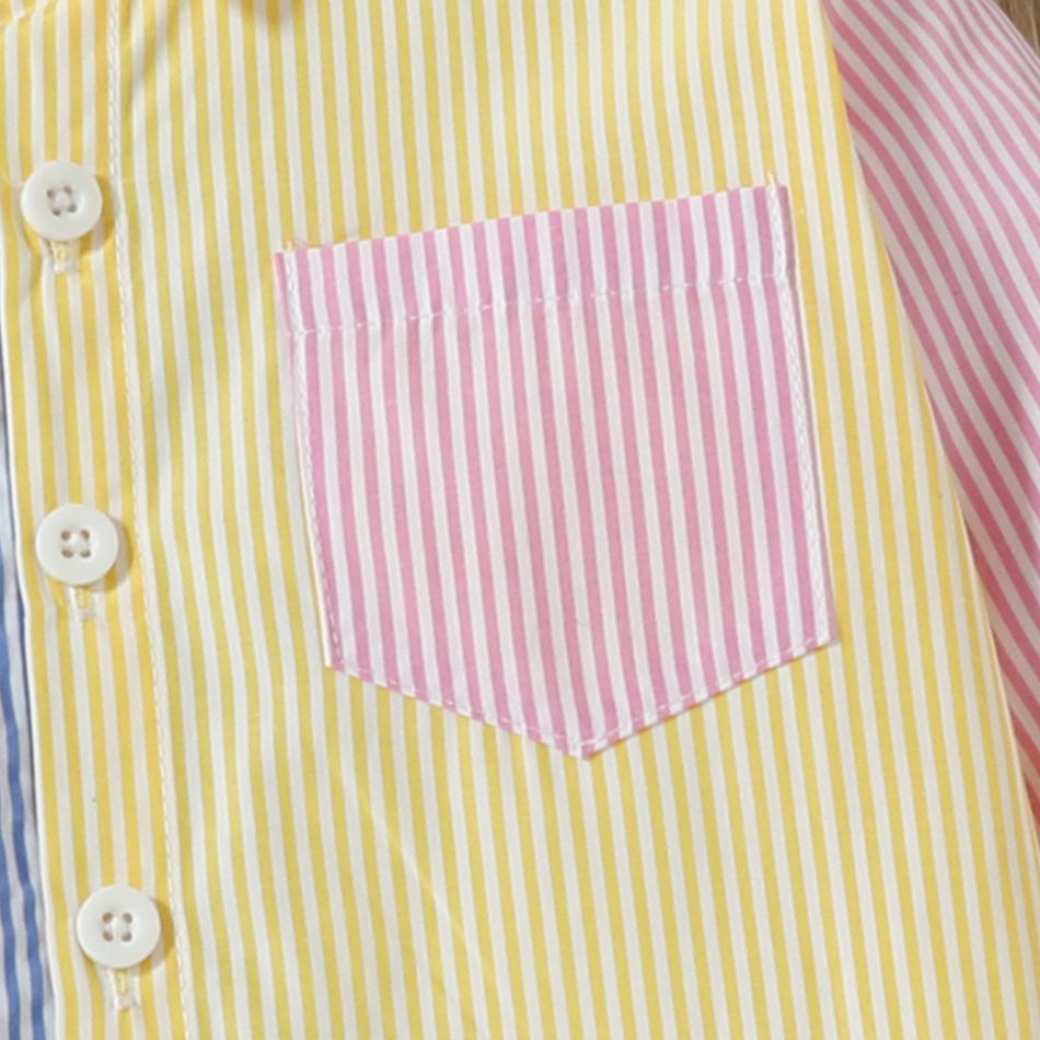 Camisa de gola de lapela com listras colorblock para menina/menino infantil Multicolorido big image 3