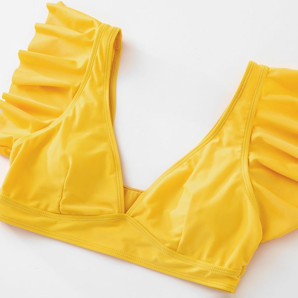 Ruffled Sleeve Pineapple Print Family Matching Swimsuits Yellow big image 5