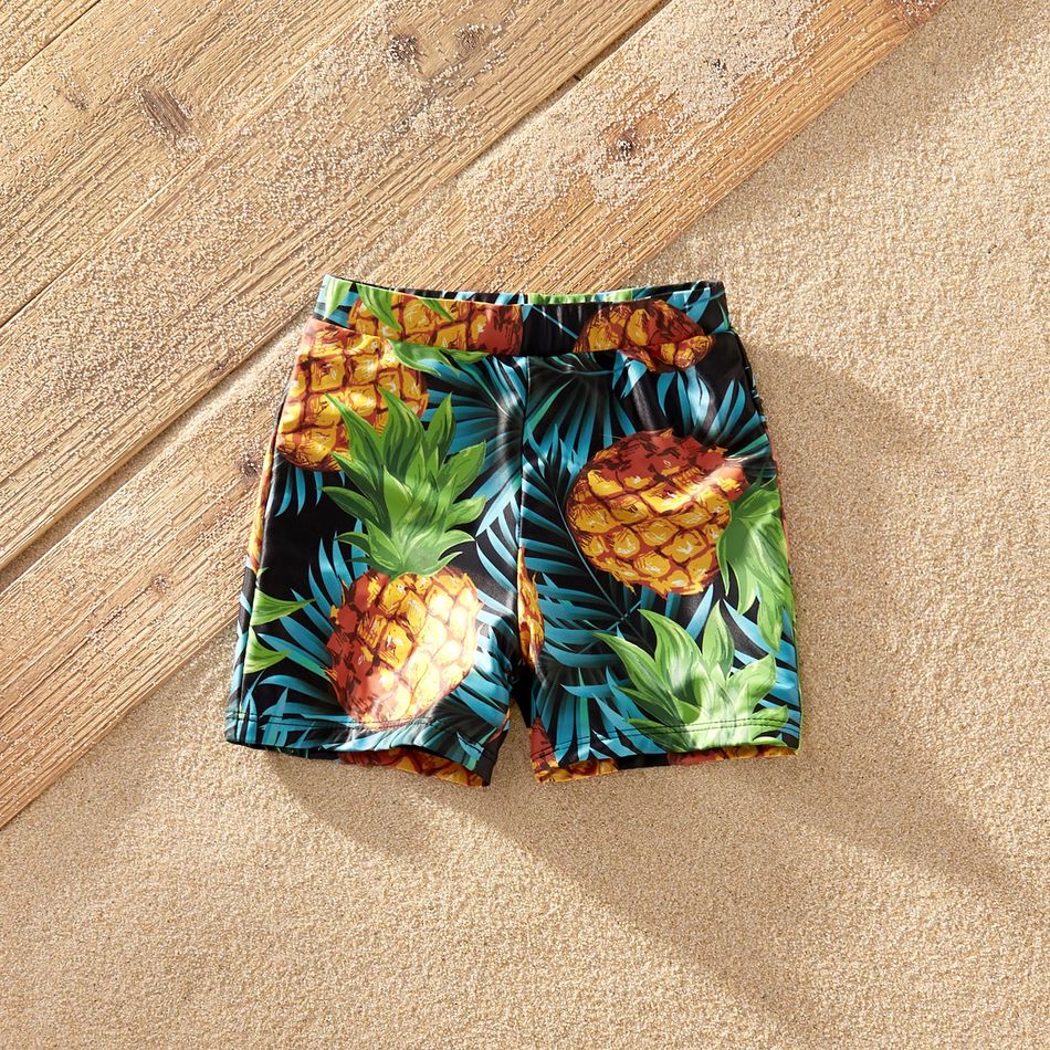 Ruffled Sleeve Pineapple Print Family Matching Swimsuits Yellow big image 11