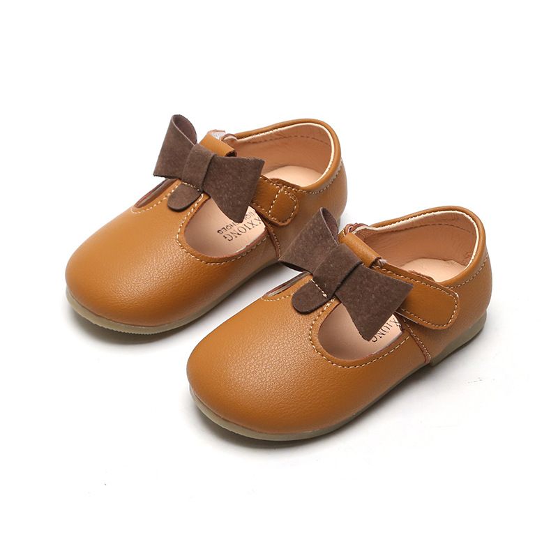 Toddler / Kid Girl Bowknot Solid Magic Stick Casual Sweet Flat Shoes Brown