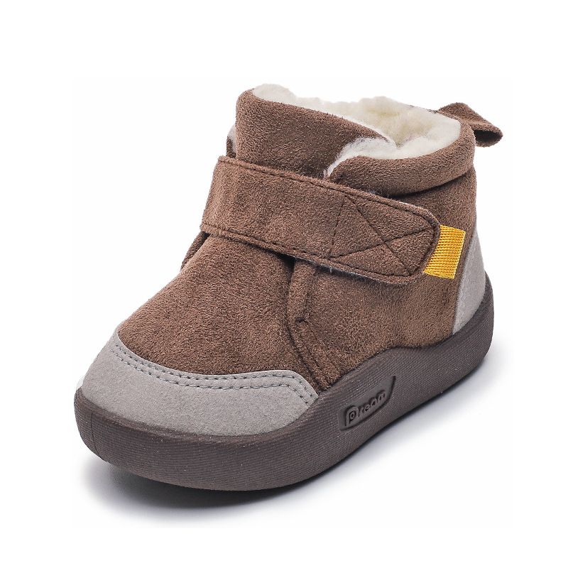 Toddler / Kid Colorblock Velcro Closure Fleece-lining Prewalker Shoes Coffee big image 2