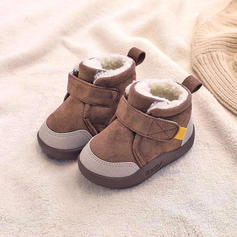 Toddler / Kid Colorblock Velcro Closure Fleece-lining Prewalker Shoes Coffee big image 3
