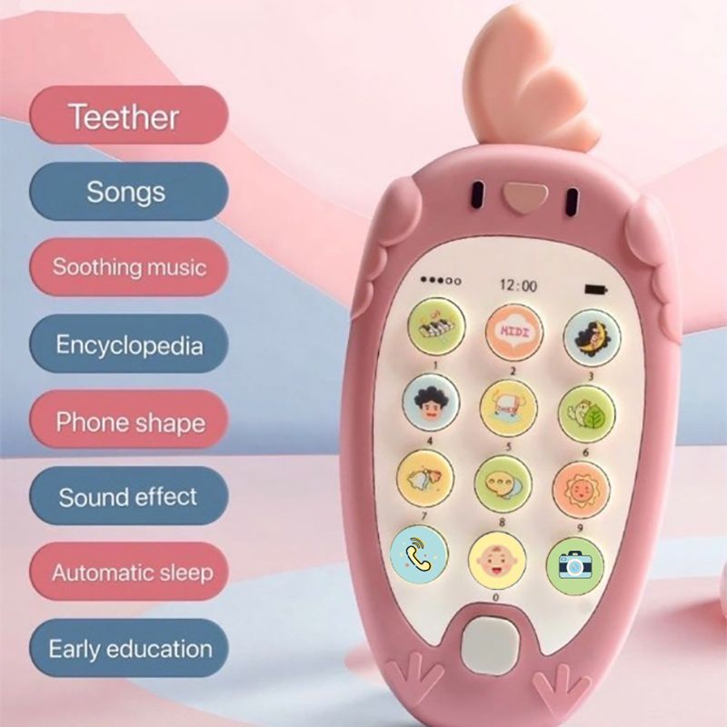 Cartoon Phone Kid Cellphone Telephone Educational Learning Toys Music Baby Infant Teether Phone Baby Gift Bilingual teaching Toy (Language: Chinese and English) Pink big image 5