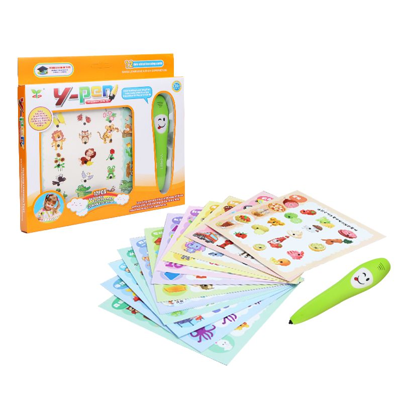 aprendendo livro de voz com caneta interativa brinquedos educativos crianças Clique em ler caneta livro com cartão 12pcs aprendizagem brinquedo educativo com caneta eletrônica Multicolorido