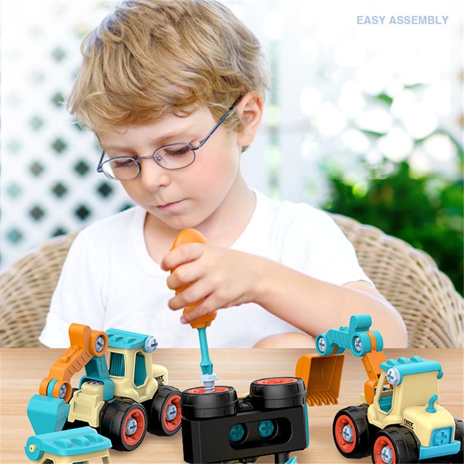 Lot de 4 véhicules d'ingénierie jouets pour garçons camions construction de tige de voiture ensemble de construction éducatif véhicule d'ingénierie jouets de voiture Multicolore big image 3