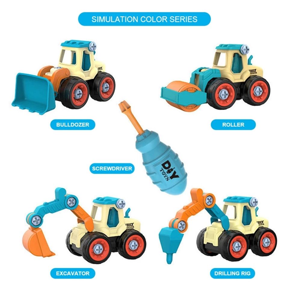 Lot de 4 véhicules d'ingénierie jouets pour garçons camions construction de tige de voiture ensemble de construction éducatif véhicule d'ingénierie jouets de voiture Multicolore big image 7