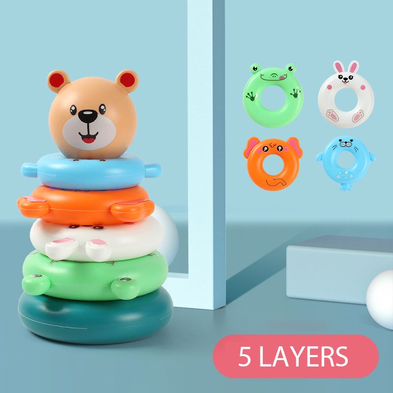 Rainbow Animal Tower Stacking Circle Nesting Circle Toy Baby Early Childhood Education Puzzle Ring Toy Kids Toys Colorful big image 1
