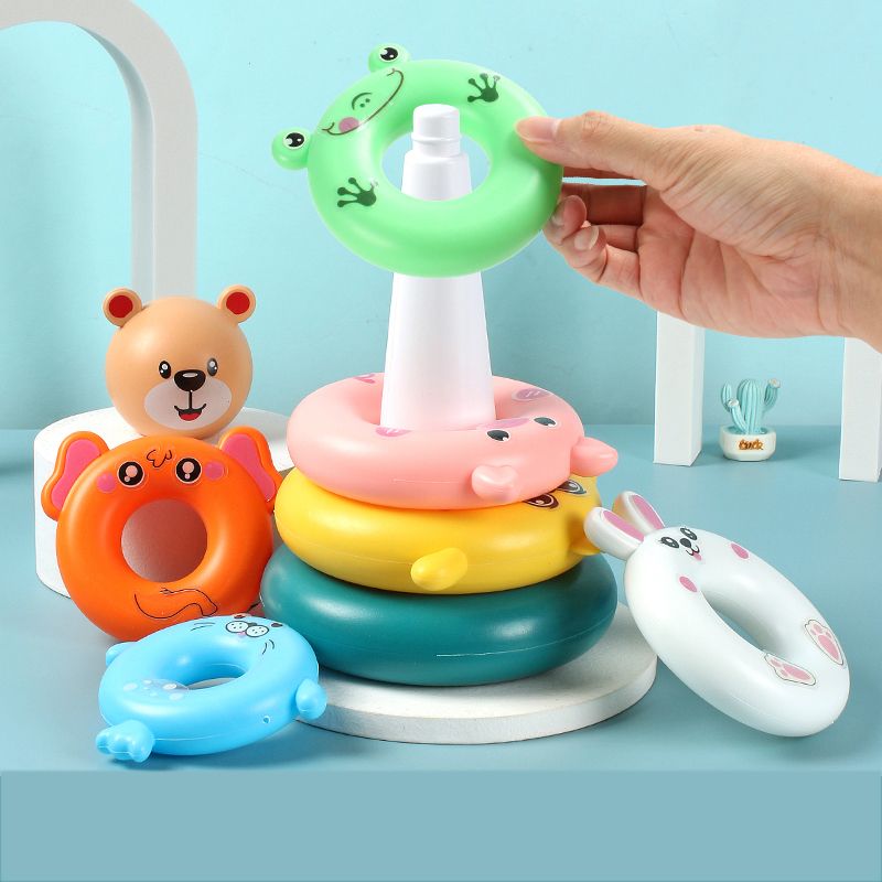 Rainbow Animal Tower Stacking Circle Nesting Circle Toy Baby Early Childhood Education Puzzle Ring Toy Kids Toys Colorful big image 2
