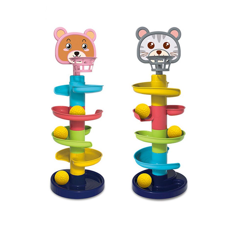 Brinquedos de torre de bola espiral Torre de 5 camadas de queda e rolo de bola para brinquedos educativos de desenvolvimento de bebês e crianças (cor aleatória da bola) Rosa big image 2