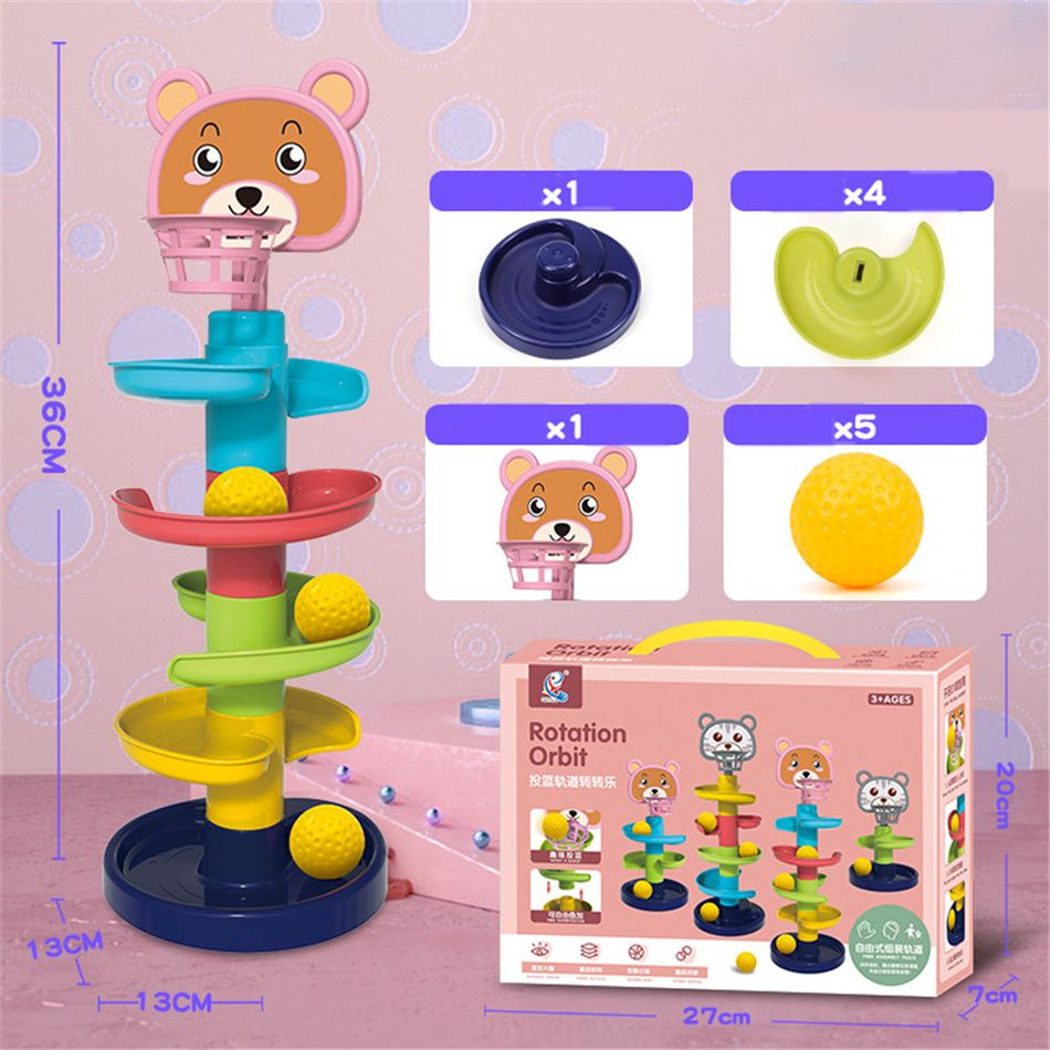 Brinquedos de torre de bola espiral Torre de 5 camadas de queda e rolo de bola para brinquedos educativos de desenvolvimento de bebês e crianças (cor aleatória da bola) Rosa big image 1