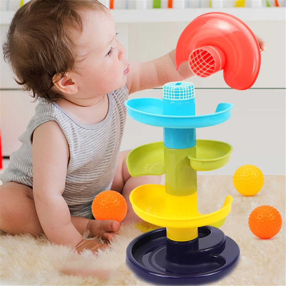 Brinquedos de torre de bola espiral Torre de 5 camadas de queda e rolo de bola para brinquedos educativos de desenvolvimento de bebês e crianças (cor aleatória da bola) Rosa big image 3