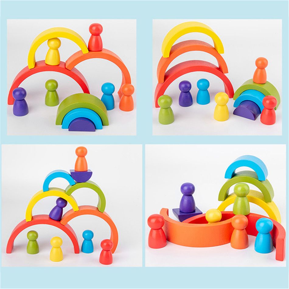 Baby Rainbow Waldorf Wooden Toy Montessori Rainbow Building Blocks Wood Jenga Game Kids Early Educational Toy Multi-color big image 5