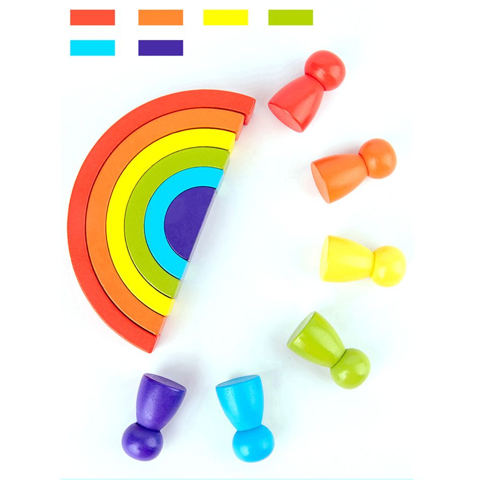 Baby Rainbow Waldorf Wooden Toy Montessori Rainbow Building Blocks Wood Jenga Game Kids Early Educational Toy Multi-color big image 8