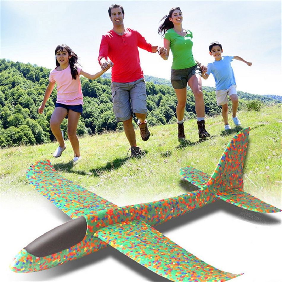 Foam Glider Airplane Toys Foam Throwing Flying Airplane 48cm Hand Throw Free Fly Plane Family Outdoor Yard Game Toys Kids Gifts (Random Color of Camouflage Spots) Green big image 2