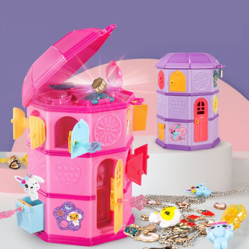 Lucky Treasure Box Pagoda Demolition Music Girl Surprise Blind Box Magic DIY Jewelry Kids Pretend Play Toys (Random Color and Shape) Pink big image 3