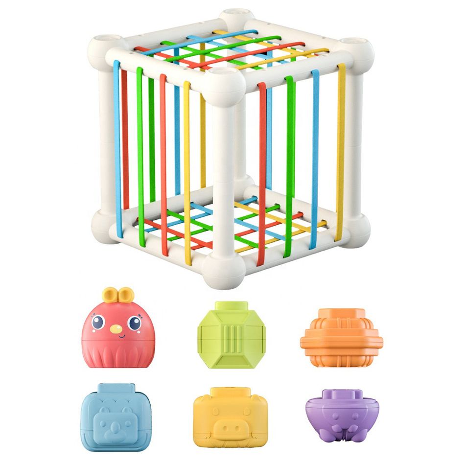 Brinquedo de classificação de forma de bebê montessori aprendendo brinquedos educativos brinquedo classificador de cubo de forma sensorial (cor aleatória) Multicolorido