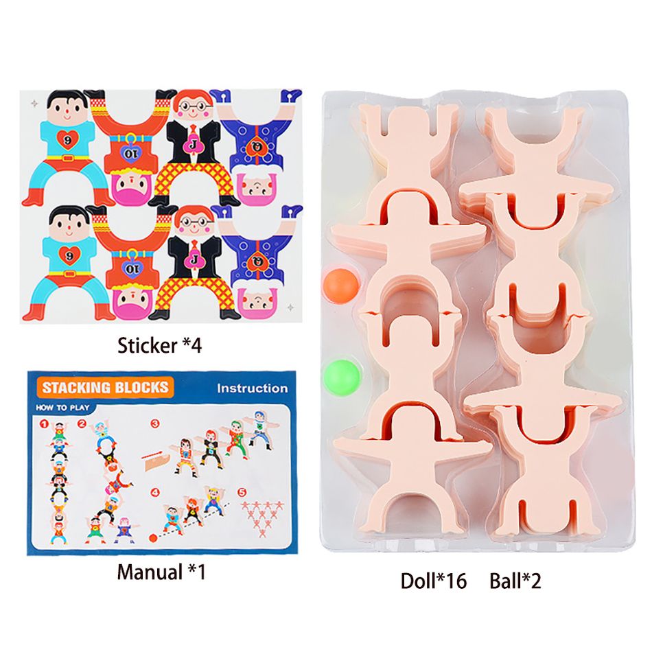 Confezione da 16 bambini che impilano i kit di gioco per costruire blocchi di bilanciamento gioco di puzzle educativo montessori (adesivi casuali) Multicolore
